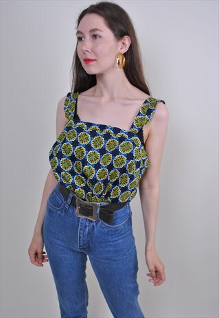 RETRO MULTICOLOR TANK TOP, ABSTRACT PATTERN STRAP TOP