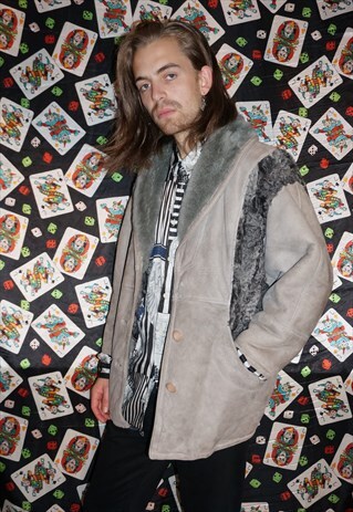 VINTAGE 80'S GREY/BLUE SHEEPSKIN COAT