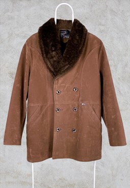 Vintage Sheepskin Coat Jacket Made in Italy Brown Large