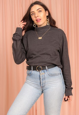 VINTAGE 90S TURTLE NECK JUMPER IN GREY
