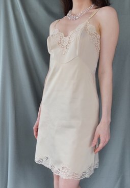 1960s Vintage VANITY FAIR nylon slip dress with lace S 
