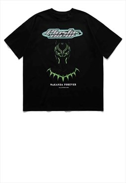 Black panther t-shirt Wakanda forever tee raver top in black