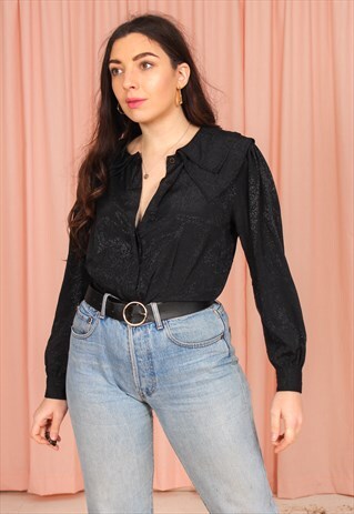 VINTAGE 70S BLOUSE IN SPARKLY BLACK