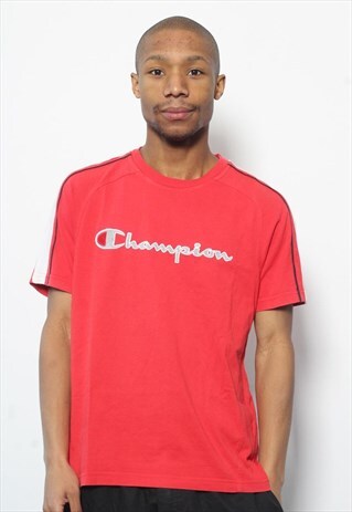VINTAGE CHAMPION BIG LOGO SPELLOUT T-SHIRT RED
