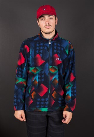 VINTAGE MULTI COLOR ABSTRACT PRINT 1/4 ZIP FILA FLEECE
