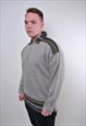 ABSTRACT EMBROIDERY COLLARED GRAY ZIPPED UP SWEATSHIRT