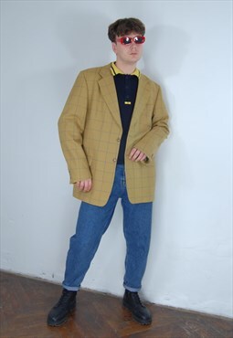 Vintage 90's checkered school suit glam baggy blazer yellow