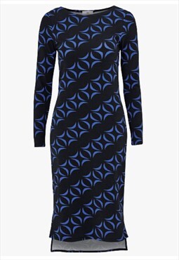 Jenny Dress Black & Blue Printed Long Sleeve Short Dresses