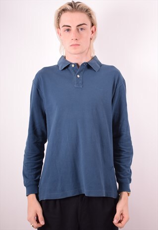 FILA MENS VINTAGE POLO SHIRT LONG SLEEVE MEDIUM BLUE 90S