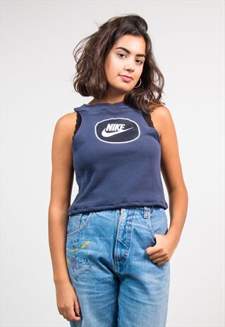 VINTAGE 90'S BLUE NIKE CROPPED VEST TOP
