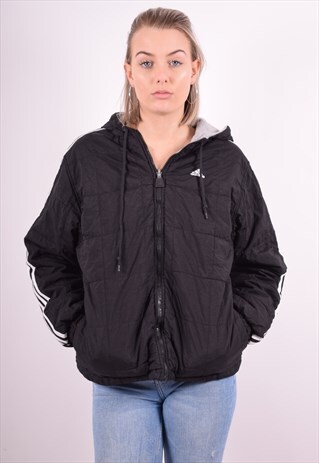 ADIDAS WOMENS VINTAGE REVERSIBLE JACKET LARGE BLACK 90'