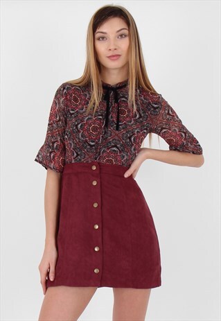 A LINE FAUX SUEDE HIGH WAIST SKIRT IN WINE