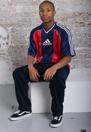 VINTAGE ADIDAS BIG LOGO T-SHIRT BLUE AND RED