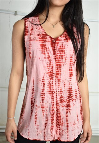 VINTAGE 90S BOHO FESTIVAL TIE-DYE EMBROIDERED BLOUSE IN PINK