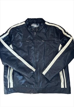 Vintage Y2K 00s Faux Leather Racing Moto Biker Jacket Grunge