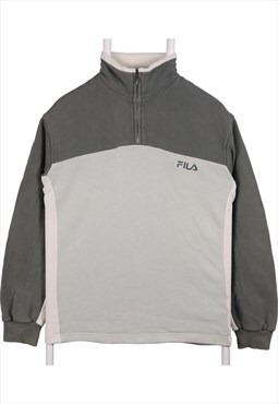 Fila 90's Quarter Zip Spellout Logo Sweatshirt Large Khaki G