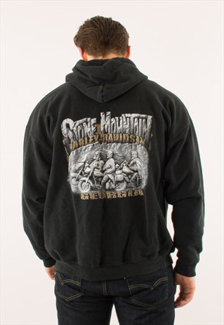 VINTAGE 90S BLACK HARLEY DAVIDSON FULL ZIP HOODIE PULLOVER X