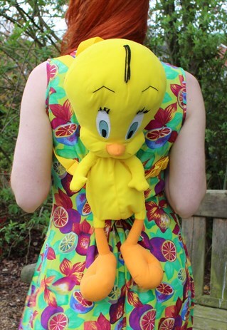 VINTAGE 90S YELLOW TWEETY PIE SOFT TOY FESTIVAL BACKPACK
