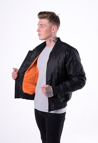 ESSENTIAL PADDED BOMBER JACKET - BLACK/ORANGE