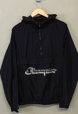 Vintage Champion Windbreaker Jacket Black Small Half Zip