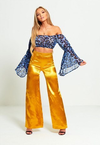 HIGH WAISTED GOLD SHINE WIDE LEG TROUSERS