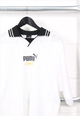 Vintage Puma King Polo Shirt in White Short Sleeve Tee Large