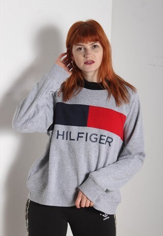 VINTAGE TOMMY HILFIGER BIG LOGO SWEATSHIRT GREY