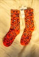 Orange Leopard Print Crew Socks