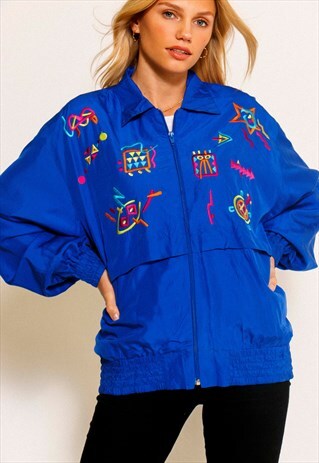 VINTAGE 90'S BLUE PRINTED SHELL JACKET