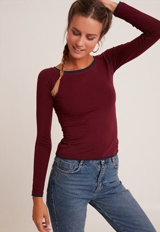 SUBDUED STONE RED CONTRAST ROUND NECK T-SHIRT