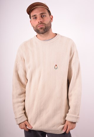 CHAPS MENS VINTAGE JUMPER SWEATER XL BEIGE 90S