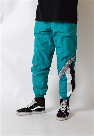 VINTAGE 90S TURQUOISE BLUE SHELL SPORTS PANTS