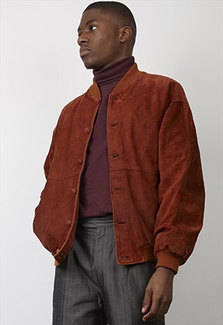 VINTAGE 70'S RED/ BROWN SUEDE BOMBER JACKET