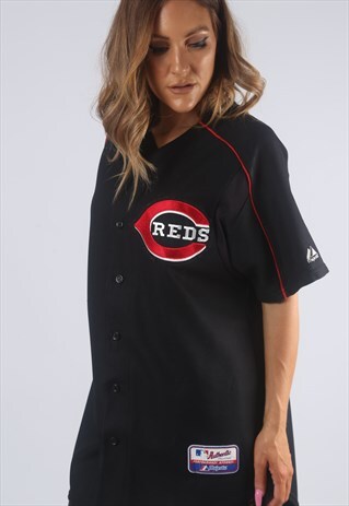 VINTAGE REDS BASEBALL SPORT JERSEY OVERSIZED TOP LONG (LGBK)