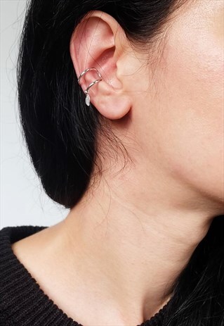 DOUBLE LIND AND LEAF EAR CUFF EARRING WOMEN STERLING SILVER