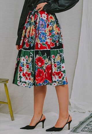 GERRY WEBER SKIRT VINTAGE 80'S PRINTED FLORAL PLEATED MULTI