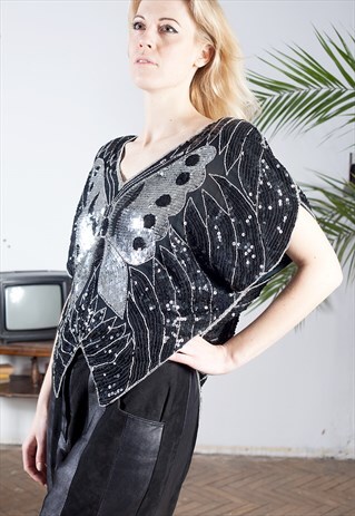 VINTAGE 80S BUTTERFLY SEQUIN TOP