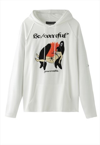 FLEECE WITCH DEATH PRINT HOODED TOP CAREFUL SLOGAN HOODIE