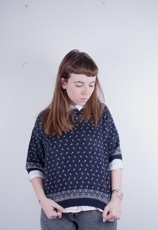VINTAGE CROPPED NAVY KNITTED SPRING JUMPER