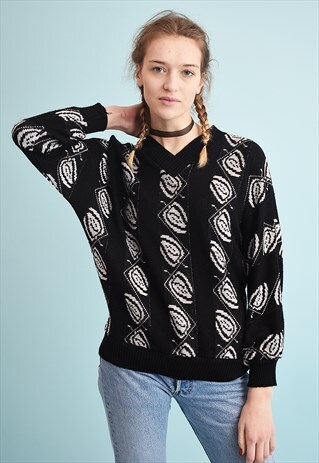 80'S RETRO ABSTRACT PATTERN SHIMMER MOMS KNIT JUMPER