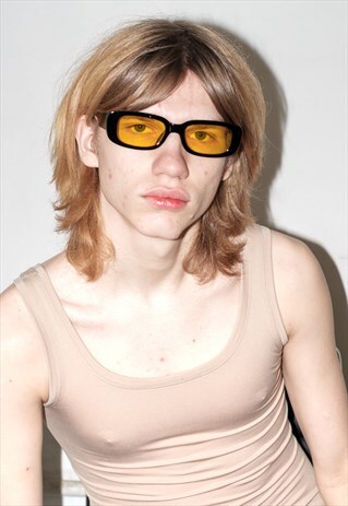 Y2k plastik festival D-frame sunglasses in black & yellow