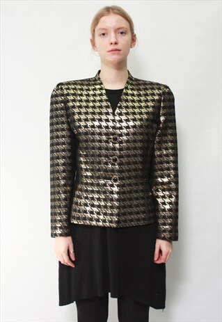 VINTAGE 80' BEAUTIFUL ELEGANT GOLD WOOL CHECKED JACKET
