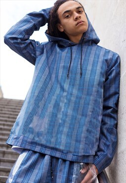 Blue Retro striped Premium wool oversized hoodies Y2k