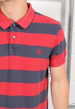 Vintage Timberland Polo Shirt Red Stripe Short Sleeve Large