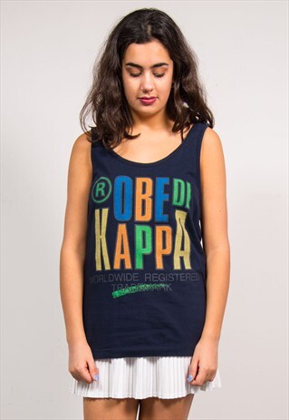 VINTAGE 90'S NAVY BLUE KAPPA VEST TOP T-SHIRT
