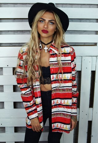 UNISEX 70'S NAVAJO PRINT LONG SLEEVED DAGGER COLLAR SHIRT