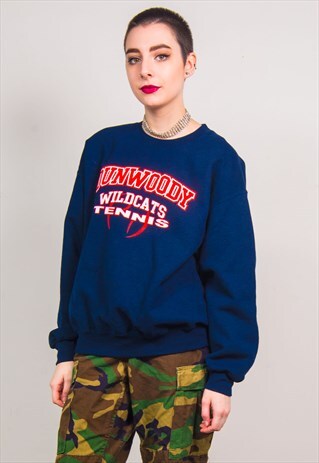 VINTAGE 90'S NAVY BLUE USA PRINT WILDCATS SWEATSHIRT