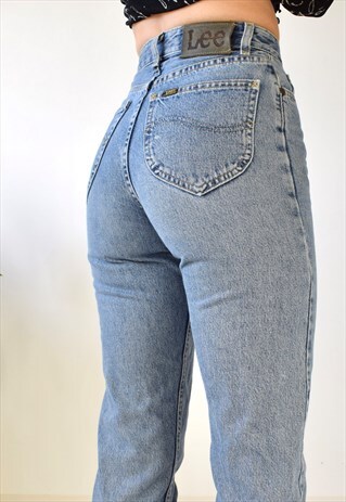 VINTAGE 80S-90S LEE LIGHT PALE HIGH WAISTED/RISE MOM JEANS