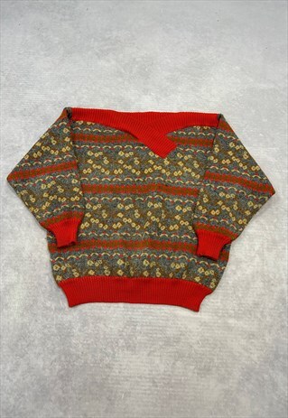 VINTAGE KNITTED JUMPER ABSTRACT PATTERNED KNIT SWEATER