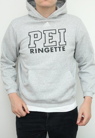 ADIDAS - GREY EMBROIDERED HOODIE SWEATSHIRT - LARGE